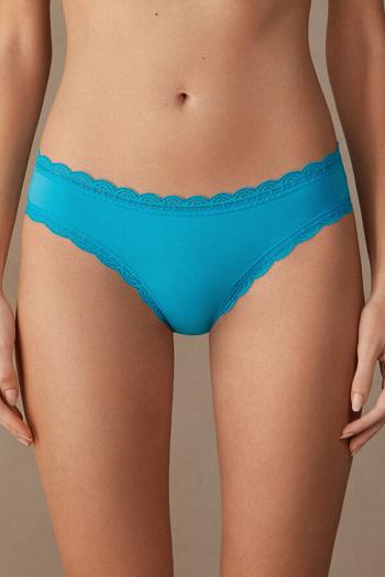 Intimssimi Cotton and Lace Panties Blue | USICD89193