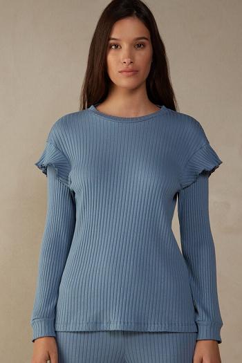 Intimssimi Cozy Mountains Long Sleeve Ribbed Top Blue | BUSSO89446