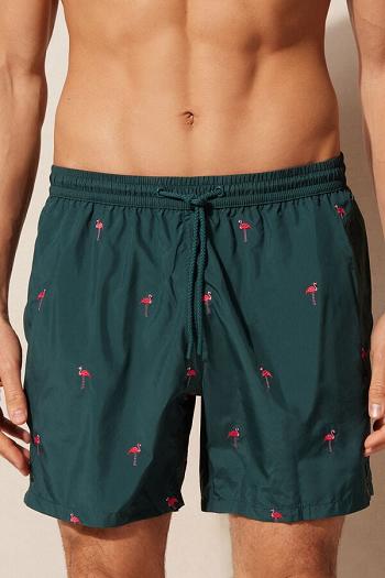 Intimssimi Embroidered Flamingo Swim Trunks Green | LUSSX99321