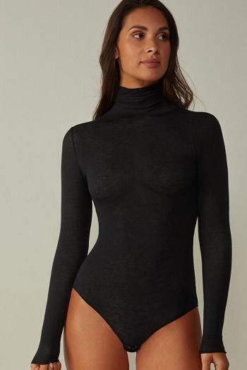 Intimssimi High Collar Bodysuit in Modal Ultralight with Cashmere Black | USEAH17759