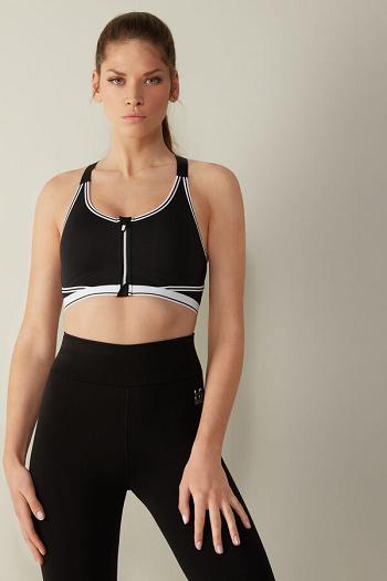 Intimssimi In Action Zip Bra with Supima® Cotton Lining Black | EUSHC23872