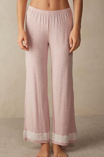 Intimssimi Lace Trim Full Length Pants in Modal Pale Pink | USIIZ63523