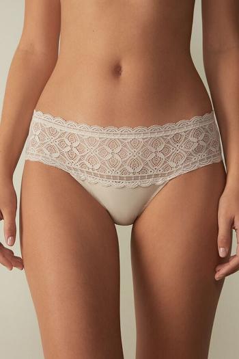 Intimssimi Lace and Cotton High Rise Panties Natural | USNZX67091