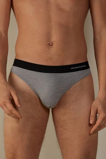 Intimssimi Logo Detailed Microfiber Thong Pale Grey | FUSHY60435