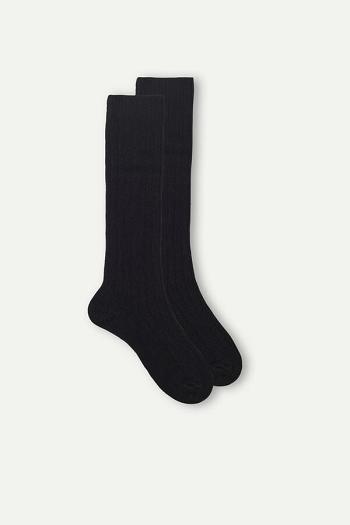 Intimssimi Long Ribbed Socks in Cashmere and Wool Black | USCIF88658