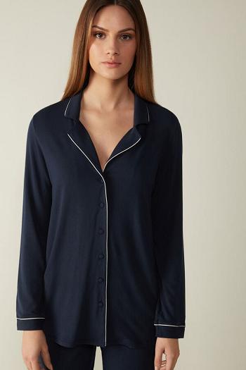 Intimssimi Long-Sleeve Micromodal Pajama Top Blue | USJKU47203