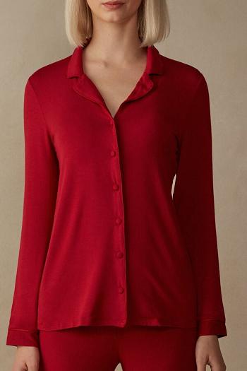 Intimssimi Long-Sleeve Micromodal Pajama Top Red | UUSND96704