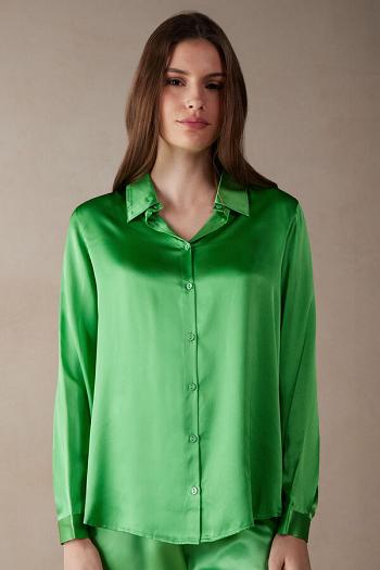 Intimssimi Long Sleeve Silk Shirt Green | EUSVG82443