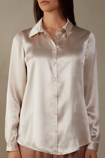 Intimssimi Long Sleeve Silk Shirt Natural | USJBT77164