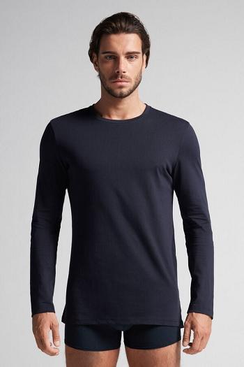 Intimssimi Long-Sleeve Supima® Cotton Top Blue | SUSVO55757