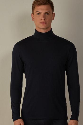 Intimssimi Long-sleeve High-Neck Merino-Wool Top Blue | YUSVQ80416