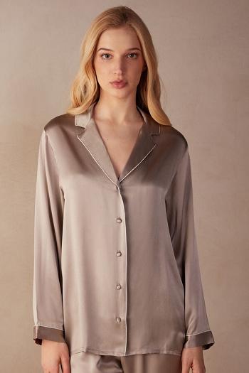 Intimssimi Mannish-Cut Jacket in Silk Satin Natural | GUSEC20365