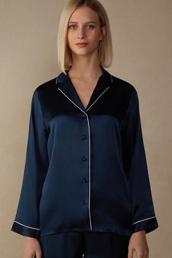 Intimssimi Mannish-Cut Jacket in Silk Satin Blue | USDYB37786