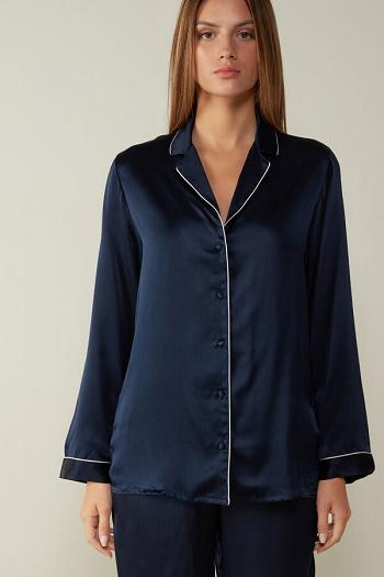 Intimssimi Mannish-Cut Jacket in Silk Satin Blue | USEGJ28537