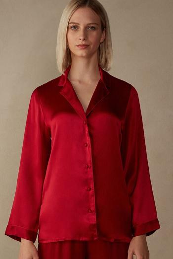 Intimssimi Mannish-Cut Jacket in Silk Satin Red | USEGJ54192