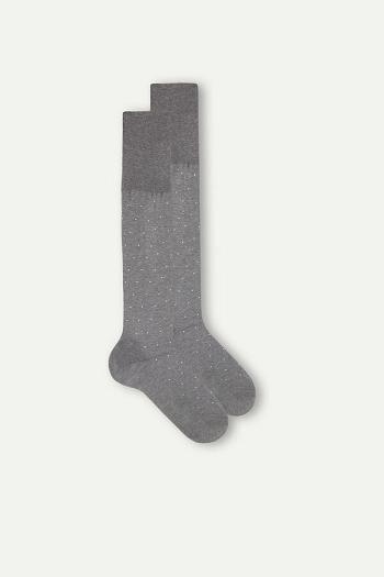 Intimssimi Men’s Long Socks in Patterned Lisle Cotton Grey | ZUSNQ71312