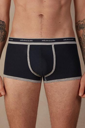 Intimssimi Natural Fresh Supima® Cotton Boxers with Logo Blue | SUSNY78458