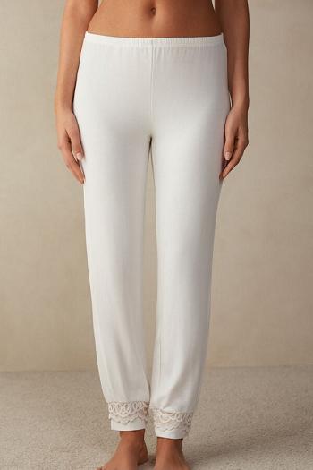 Intimssimi Romantic Bedroom Cuffed Full Length Pants in Modal with Wool White | DUSKV96906