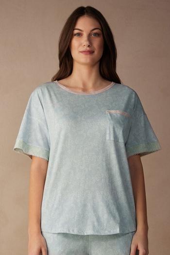 Intimssimi Romantic Cashmere Short Sleeve Cotton Top Light Blue | BUSSD58325