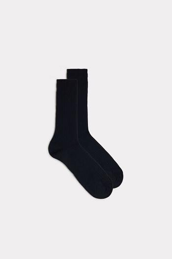 Intimssimi Short Ribbed Egyptian Cotton Socks Blue | USDFL21672