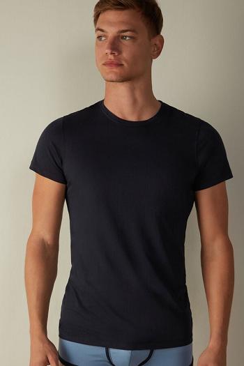 Intimssimi Short-Sleeve Crew-Neck T-Shirt in Extra-Fine Supima® Cotton Blue | PUSER30236