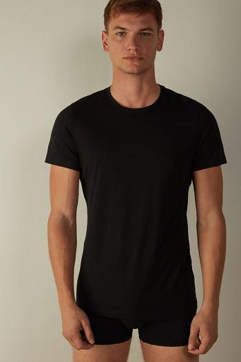 Intimssimi Short-Sleeve Crew-Neck T-Shirt in Extra-Fine Supima® Cotton Black | QUSUV21556