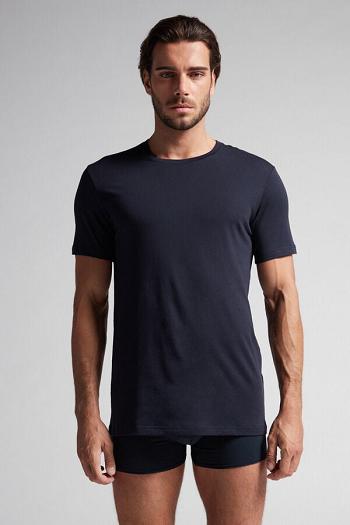 Intimssimi Short Sleeve Crew Neck T Shirt in Supima® Cotton Blue | USCVG56730