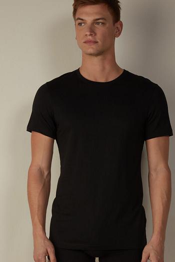 Intimssimi Short Sleeve Crew Neck T Shirt in Supima® Cotton Black | USJKU68355