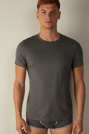 Intimssimi Short Sleeve Crew Neck T Shirt in Supima® Cotton Dark Grey | USXMI59198