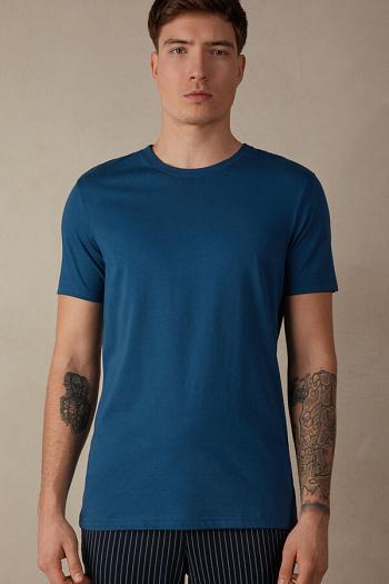 Intimssimi Short Sleeve Crew Neck T Shirt in Supima® Cotton Blue | UUSND25956