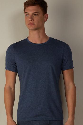 Intimssimi Short Sleeve Crew Neck T Shirt in Supima® Cotton Blue | UUSND99340