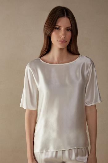 Intimssimi Short Sleeve Silk and Modal Top White | EUSHC63889