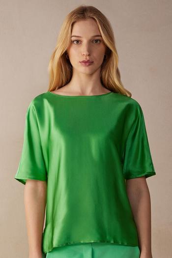 Intimssimi Short Sleeve Silk and Modal Top Green | UUSND83042