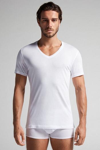 Intimssimi Short-Sleeve V-Neck T Shirt in Extra-Fine Supima® Cotton White | UUSTG23435