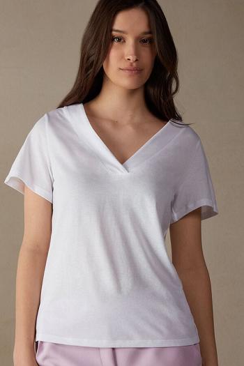 Intimssimi Short Sleeve V-neck Top in Supima® Ultrafresh Cotton White | QUSWA20353