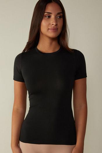 Intimssimi Short-Sleeved Stretch Supima® Cotton Top Black | USDYB80388