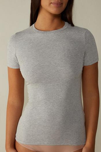 Intimssimi Short-Sleeved Stretch Supima® Cotton Top Grey | USQCS27564