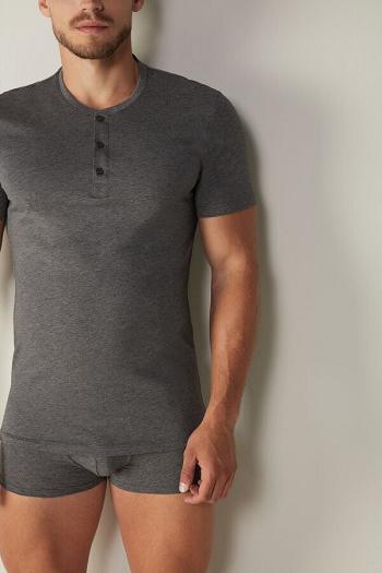 Intimssimi Short-Sleeved Supima® Cotton Shirt Dark Grey | DUSVO52030