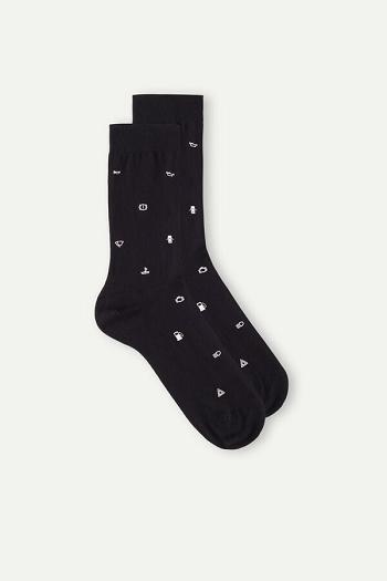 Intimssimi Short Socks in Patterned Cotton Black | USNEJ87141