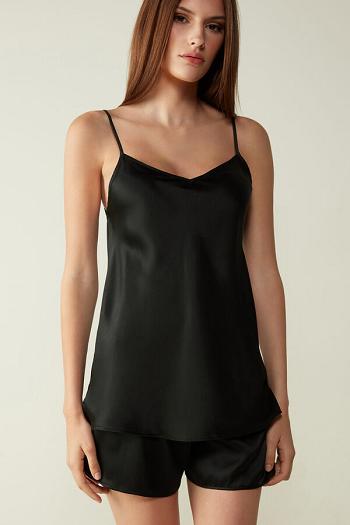 Intimssimi Silk Satin Top with V-neckline Black | USNEJ42816