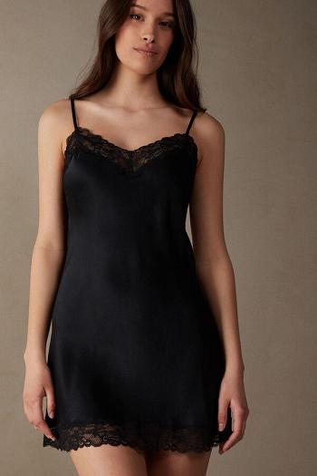 Intimssimi Silk Slip with Lace Insert Detail Black | AUSWC45717