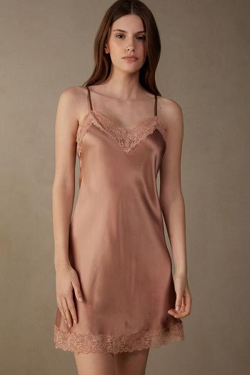 Intimssimi Silk Slip with Lace Insert Detail Natural | GUSEC60060