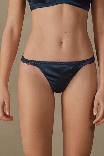 Intimssimi Silk and Lace G-String Blue | ZUSNQ54763