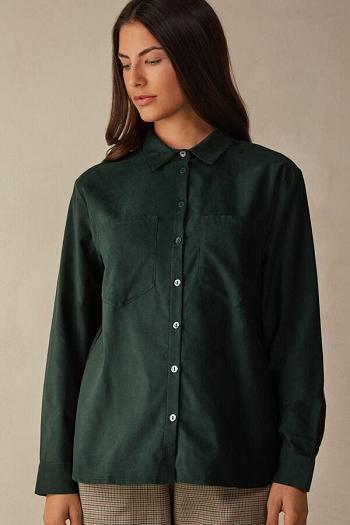 Intimssimi Slow and Cozy Velvet Shirt Green | USICD34398