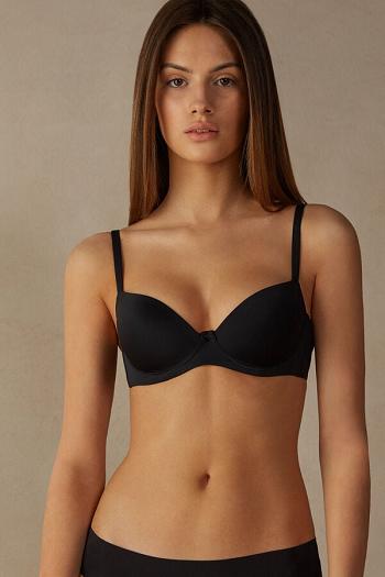 Intimssimi Sofia Microfiber Padded Balconette Bra Black | BUSSO98673