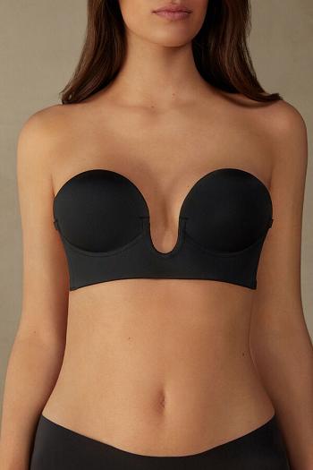 Intimssimi Stick-On Bandeau Plunge Bra with Graduated Cups Black | USQAV44746