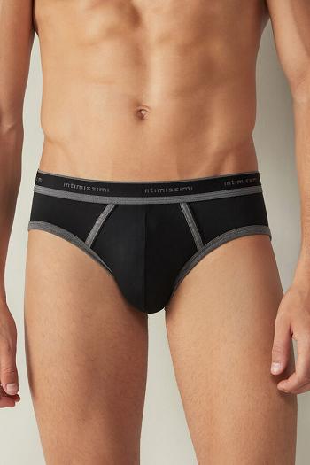 Intimssimi Stretch Supima® Cotton Brief with Logo Detail Black | FUSHY79767