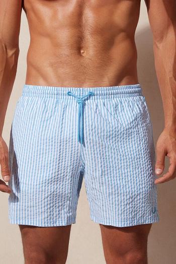 Intimssimi Stripe Print Seersucker Swim Trunks Blue | SUSNY53578