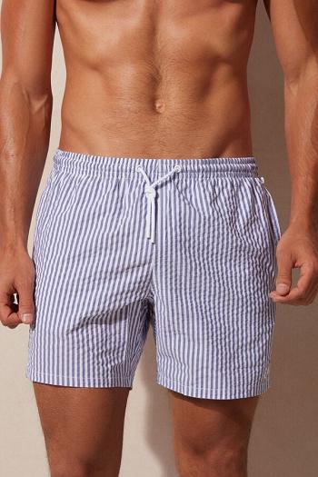 Intimssimi Stripe Print Seersucker Swim Trunks Blue | UUSND67031