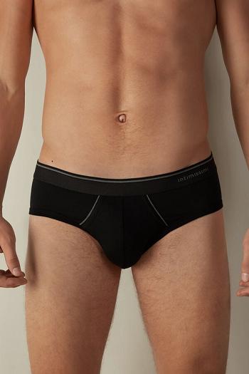 Intimssimi Supima Cotton Briefs with Visible Elastic Black | USEGJ88380